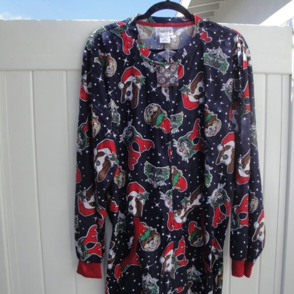 Wembley One-Piece Palmas Men's L-XL Blue Christmas Cats-Dogs - Picture 3 of 6